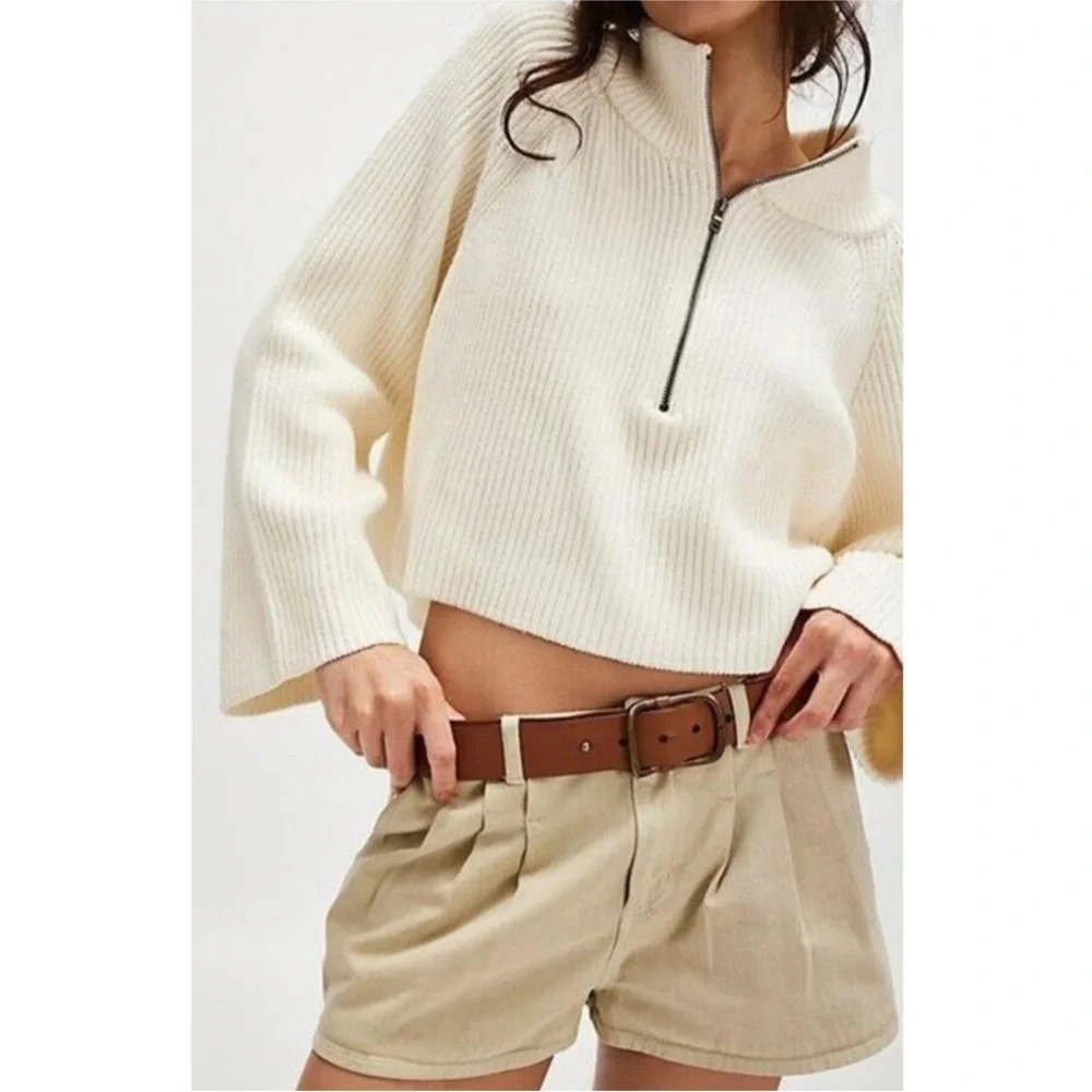 NEW Free People Sugar Ivory Greta Half Zip Pullover Sweater Sz XL NWOT